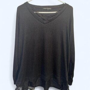 🖤 STORYBUK Black Long Sleeve Lace Trim Top (2XL)